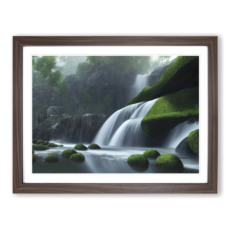 Reflective Waterfall - Single Picture Frame Print, Walnut Framed, 25cm H x 34cm W x 2cm D