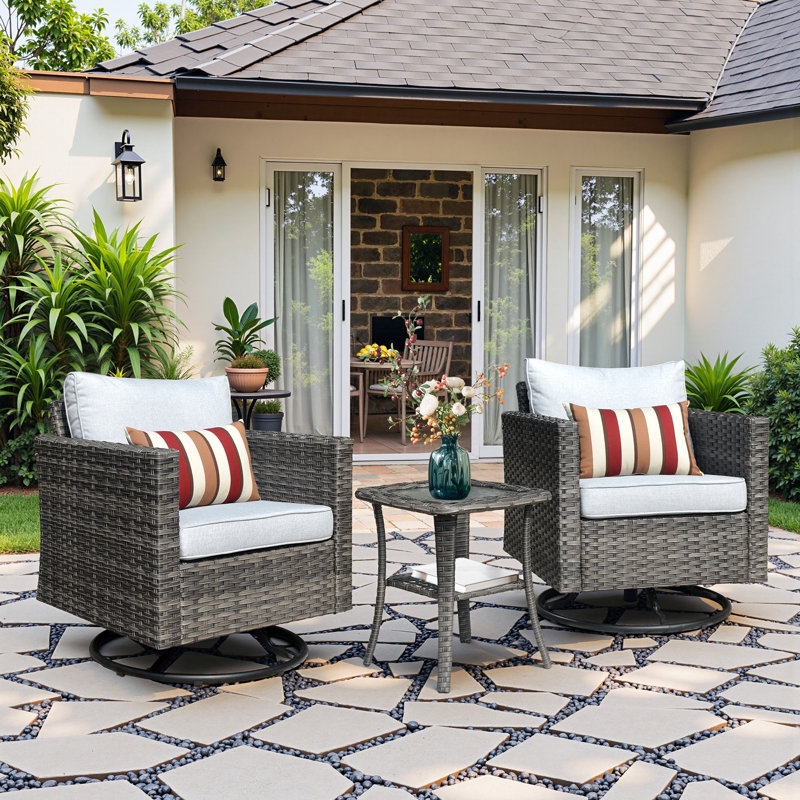 Harbin Wicker 2 - Person Patio Conversation Set with Cushions, Grey