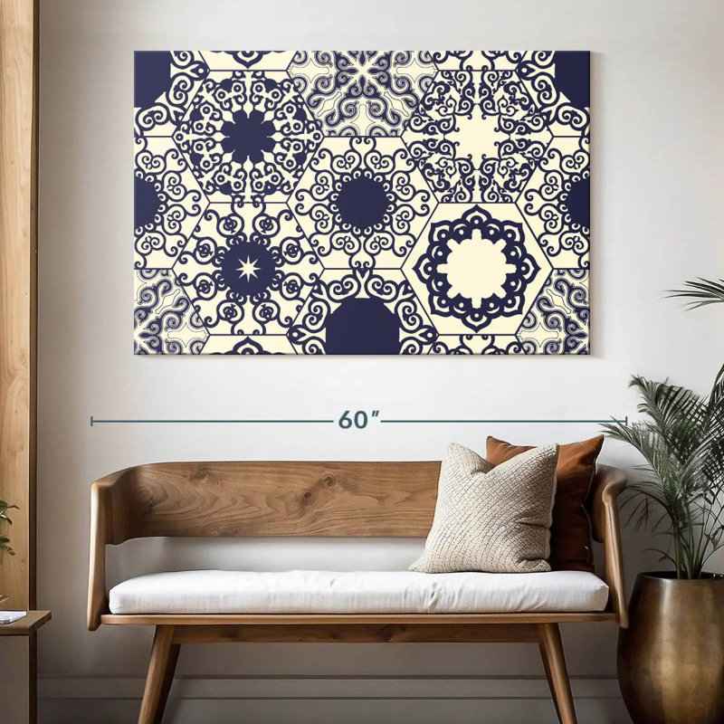 Motif de carreaux ornés bleu Kerner, H 34 po x l 51 po