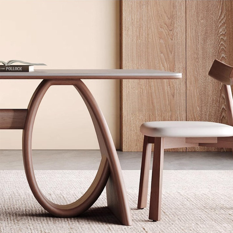 Brown Rectangular Sintered Stone + Solid wood Curved Dining Table Dining Table, 29.53"H x 70.87"L x 35.43"W