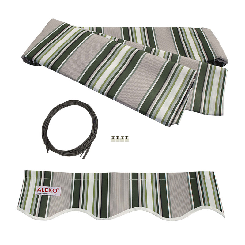 Tissu de remplacement pour auvent rétractable ALEKO, Multicolore rayé vert, l 12 pi x P 10 pi