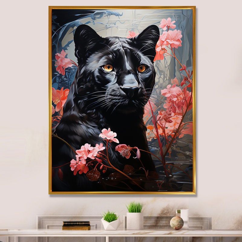 «Black Pink Panther», reproduction sur toile, H 40 po x l 30 po x P 1,5 po, Cadre flottant doré