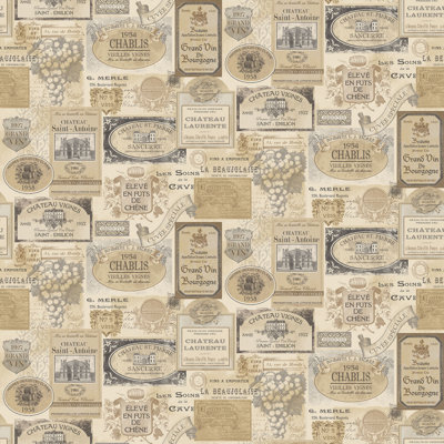 Kitchen Recipes Wine Labels 32.8' L x 21" W Wallpaper Roll