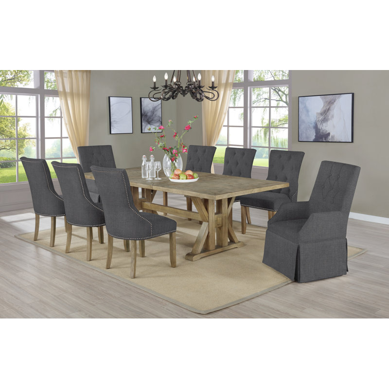 Ensemble de salle à manger extensible, Gris foncé, 9 pièces : 1 table, 8 chaises