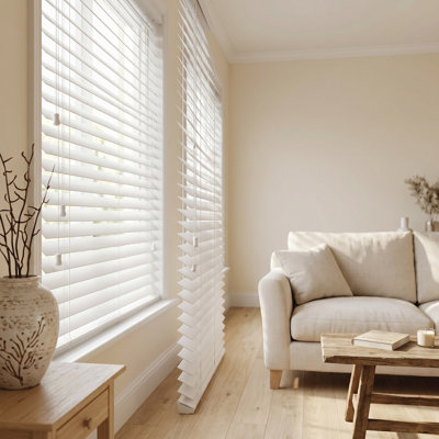 Modern PVC Faux Wood Venetian Window Blinds Moisture Resistant Corded Shades for Living Room Bedroom Kitchen
