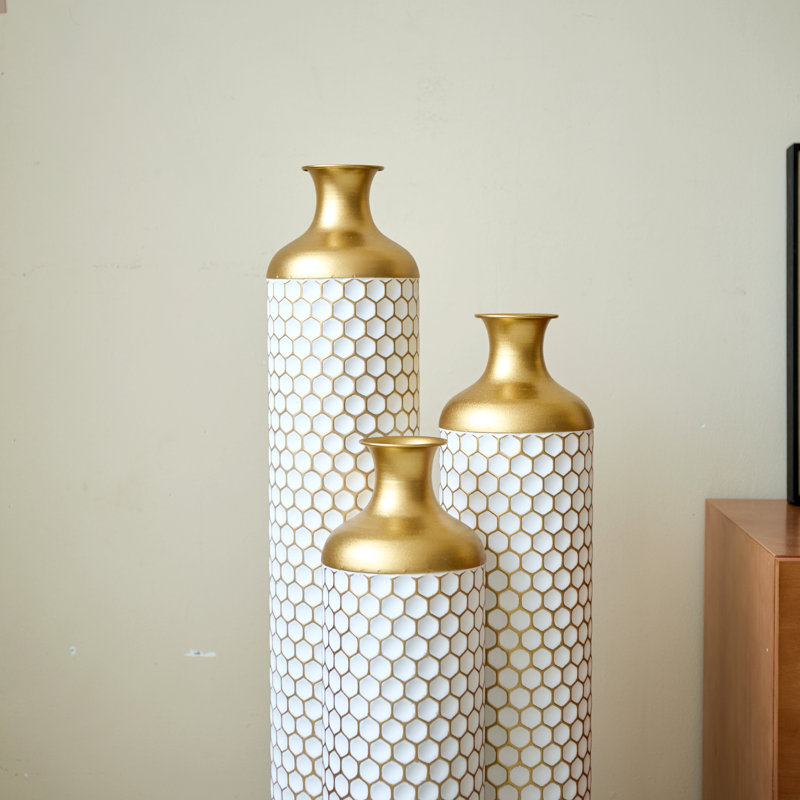  Metal Floor Vase, Tall Large Floor Vase With Honeycomb Hexagonal Design (Set Of 3)