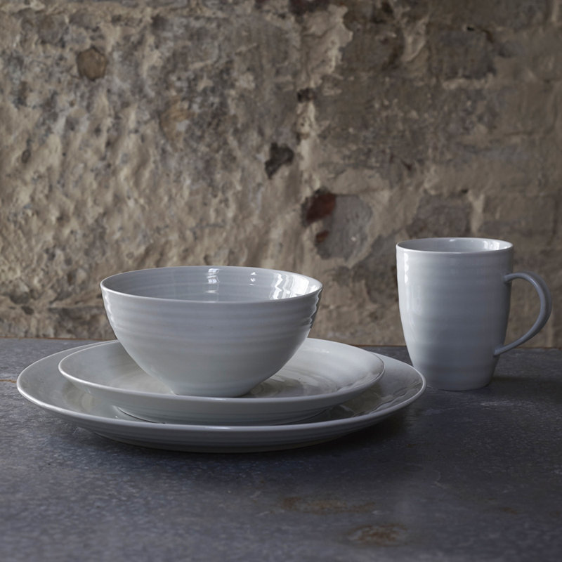 Canvas Home Daniel Smith Porcelain 4 Piece Dinnerware Set, Service For 1, Smoke