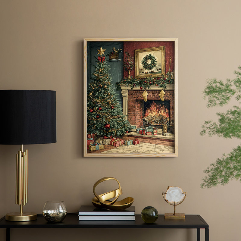 «Christmas Holiday Art», reproduction encadrée en bois massif, H 15 po x l 12 po, Naturel