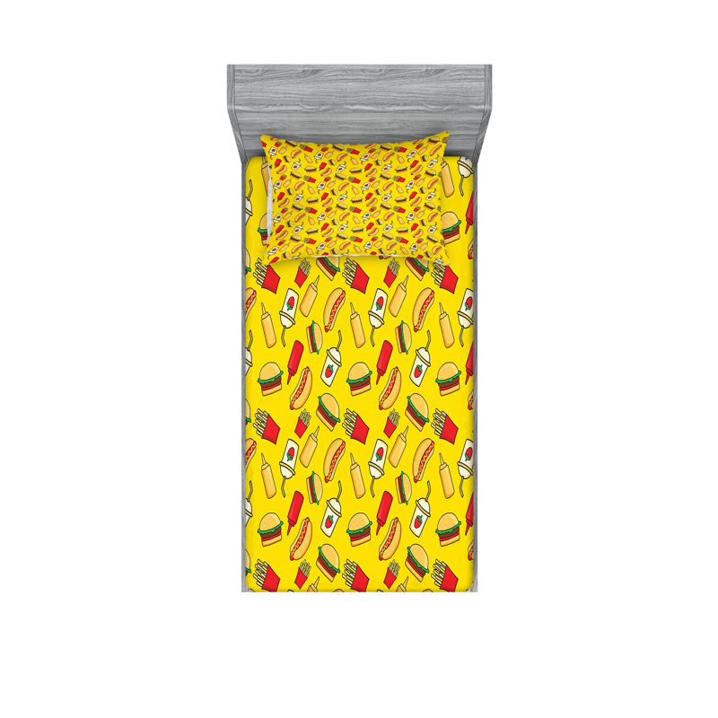 Ensemble de draps et taies décoratives Ambesonne, jaune, multicolore, Ensemble de draps pour lit simple avec deux taies 