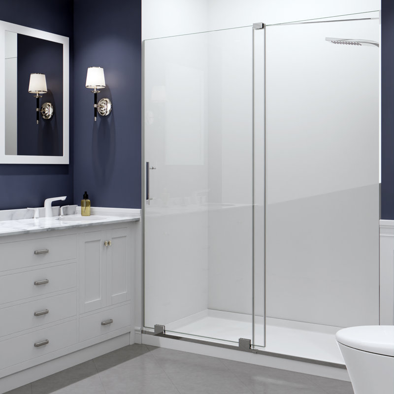 Longboat Series 60'' - W x 76'' H Single Added Door Semi-Frameless Shower Door with Tsunami Guard, Polished Chrome