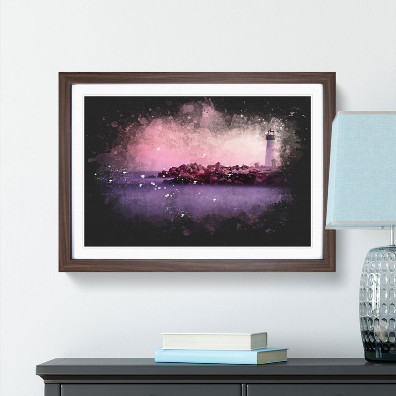 Lighthouse & Seascape Santa Cruz Paint Splash - Picture Frame Graphic Art, Walnut Framed, 62cm H x 87cm W x 2cm D