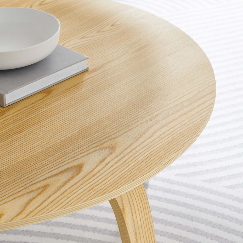 Circular Lightly Beveled Mid-century Style Coffee Table, Natural
