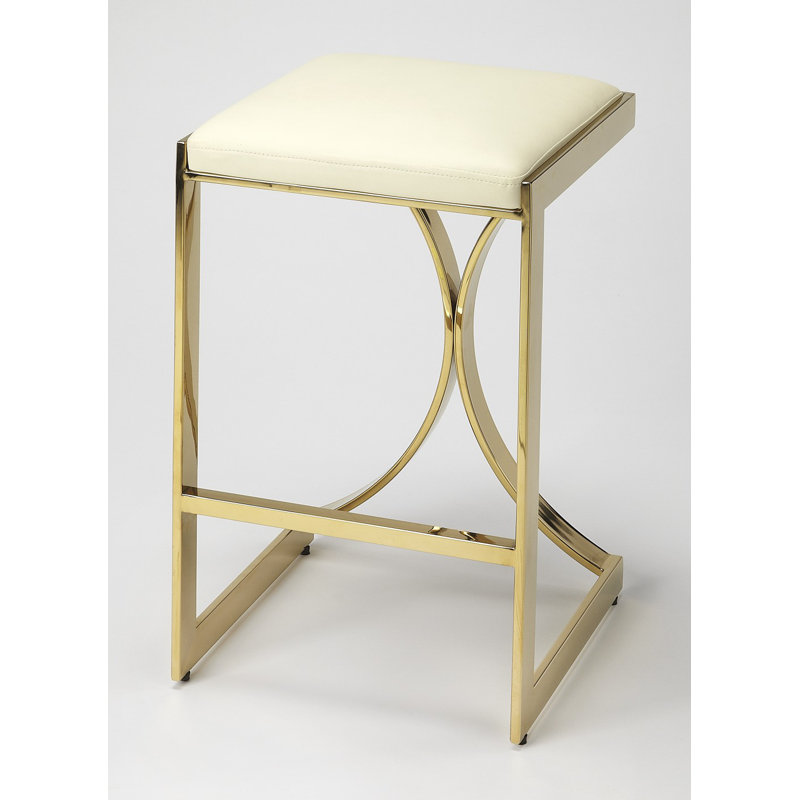 Natalya 24" Bar Stool, Counter Stool (24” Seat Height), Cream, Gold