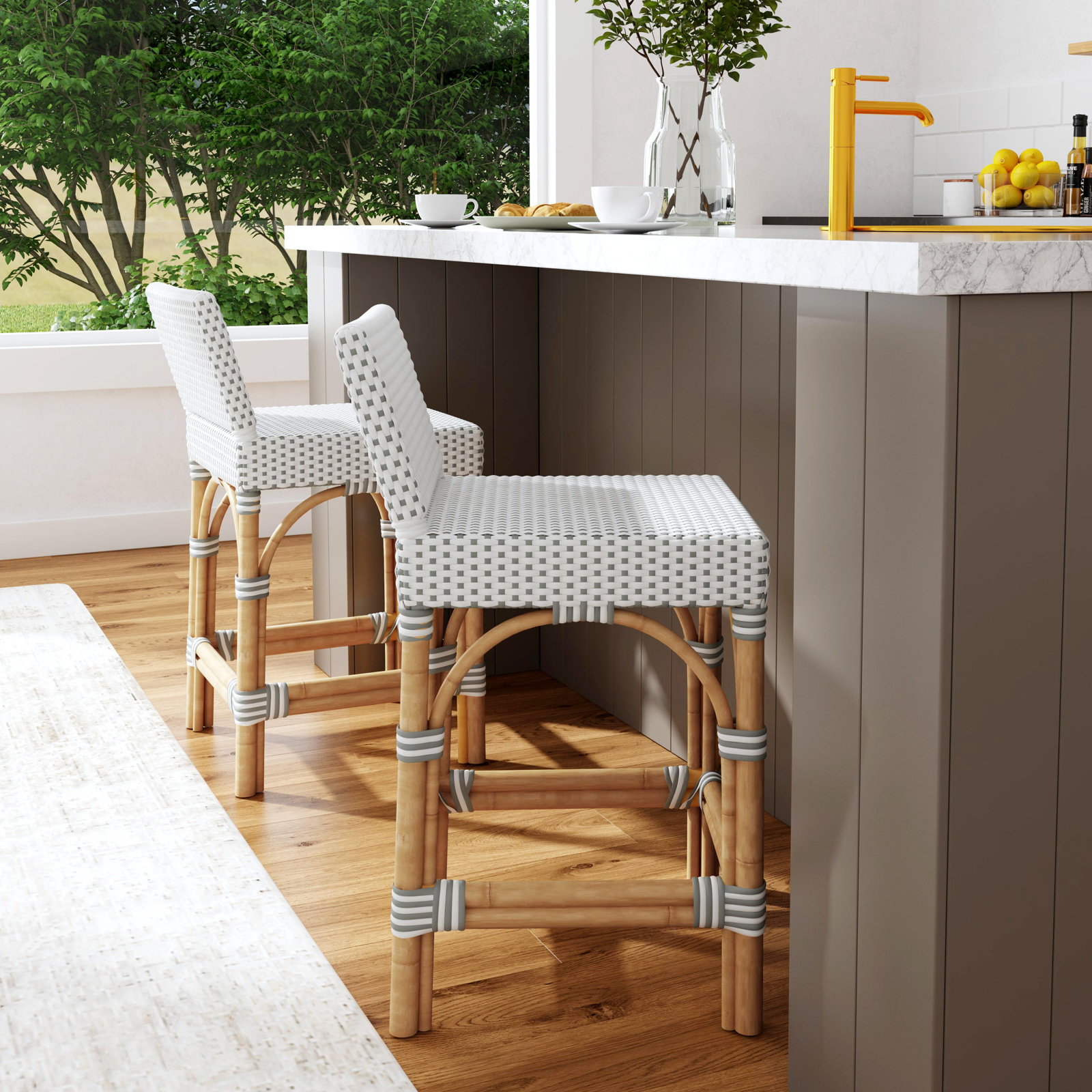 Estella 30" Bar Stool, White/Light Gray Dot, Counter Stool (24" Seat Heigh)t
