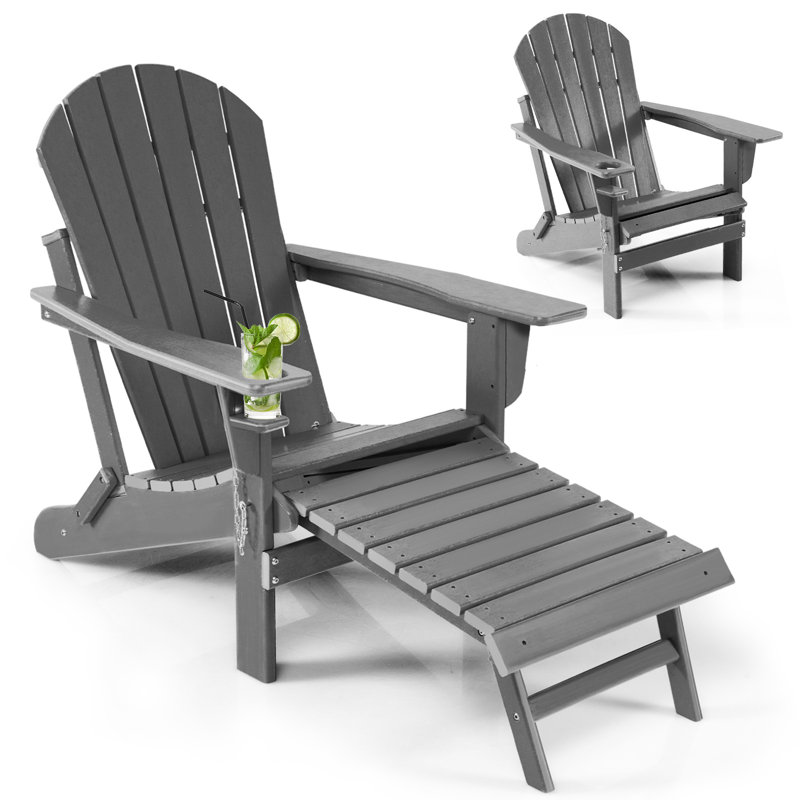 Chaise Adirondack pliante en plastique avec repose-pieds Espere, Gris