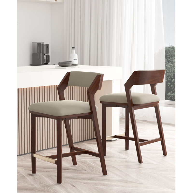 Patricia Modern Velvet Upholstered Counter Stool with Beech Wood Frame in Linen, Counter Stool (25.9" Seat Height), Linen