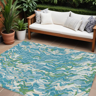 Tapis d'extérieur lavable abstrait bleu sarcelle 8 pi x 10 pi