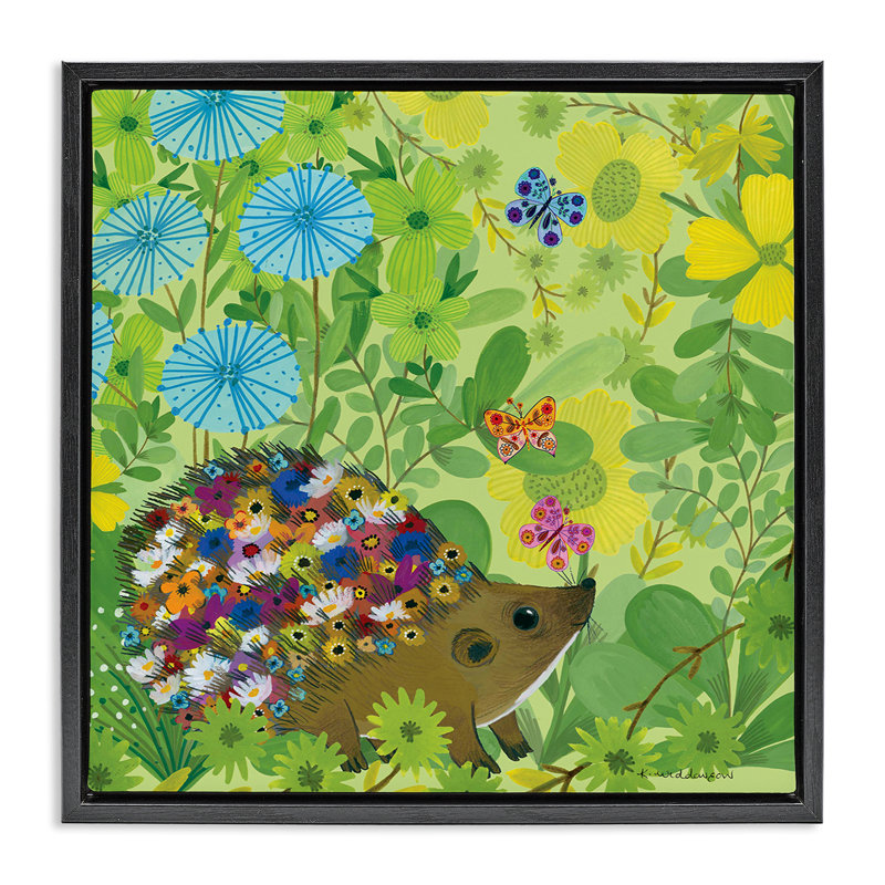 Cadre flottant Happy Hedgehog & Flowers, design par Kay Widdowson, H 25 po x l 25 po, Cadre flottant noir de jais