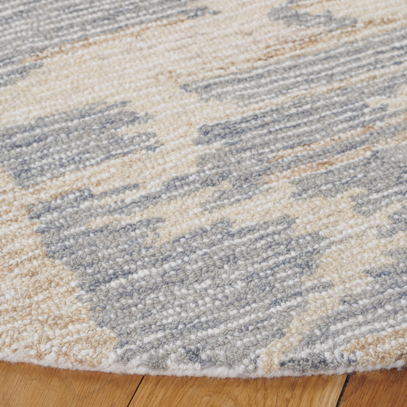 Tapis abstrait en laine / coton touffeté à la main en ivoire / gris, Rond 6 pi