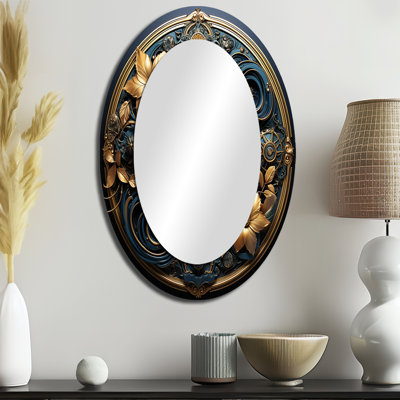 Miroir mural ovale doré et bleu sarcelle