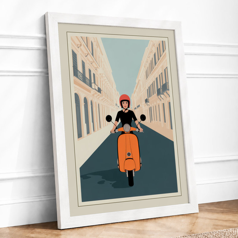 Vespa in the City Retro - Framed Print, A4 - 29.7 x 21.0 cm, White