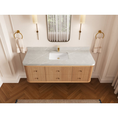 Hampton Floating Oak 60 In. W X 22 In. D Single Sink Bathroom Vanity In Dark Natural With 2 In. Quartz
