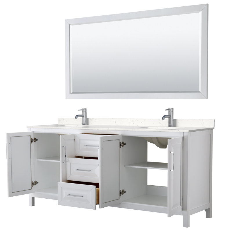 Daria 80'' W Double Vanity, White, Carrara Cultured Marble, Polished Chrome