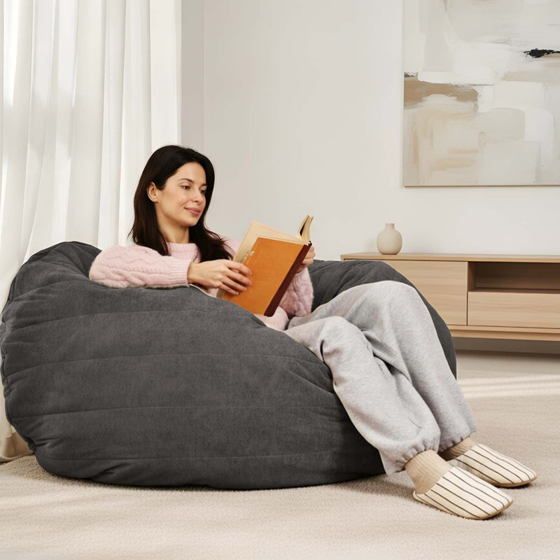 Big Bean Bag Chair, 7.5ft Giant Couch with Removable Cover, Large Foam Filled Floor Lounger for Living Room, Bedroom, Dorm - Gray