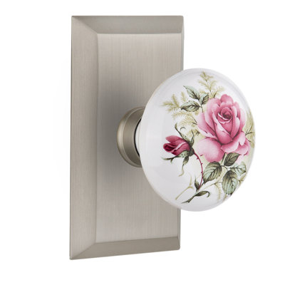 Studio Plate with White Rose Porcelain Door Knob
