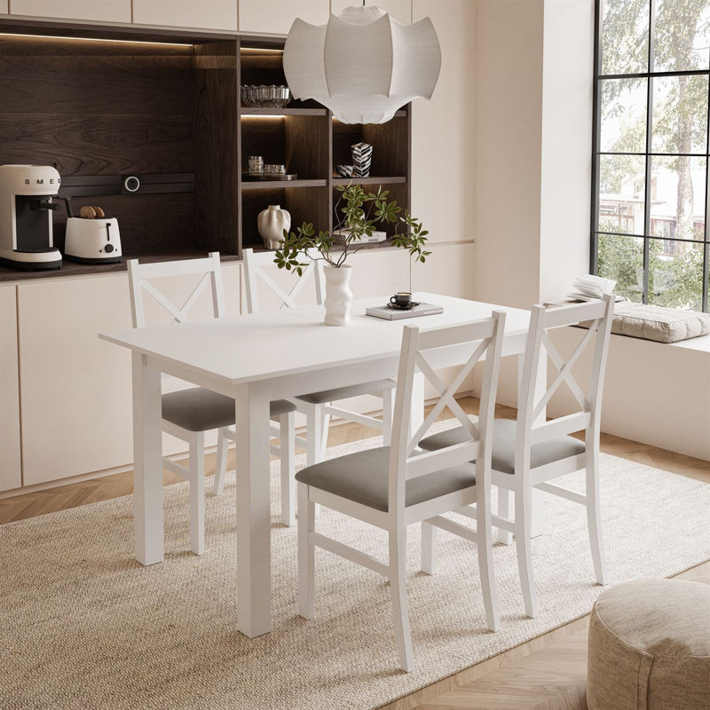 Mangine 4 - Person Dining Set, White/Paros 02, White, White