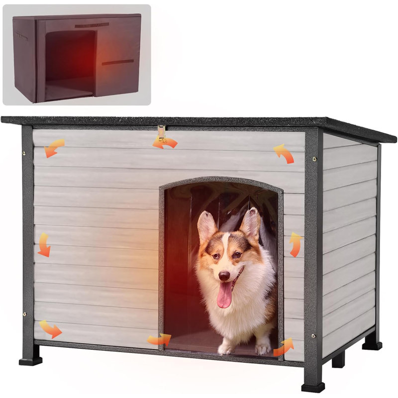 Tucker Murphy Pet™ Outdoor Dog House, Winter Weatherproof Anti-Chewing Dog Kennel, Iron, Black/White, Yes