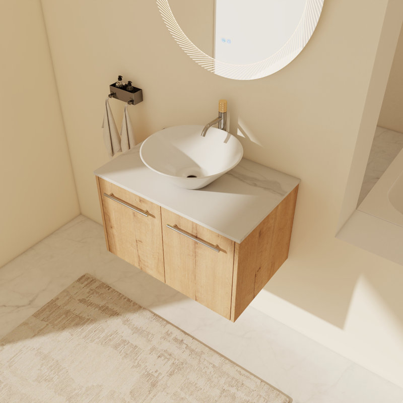 Ensemble de meuble-lavabo mural simple 29,53 po avec plateau en céramique Ruthey
