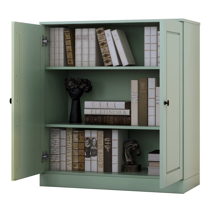 Palace Imports 100% Solid Wood Short Bookcase with Doors, Adjustable Shelves, Modular Storage Bookshelf, 32" W x 35.75" H
