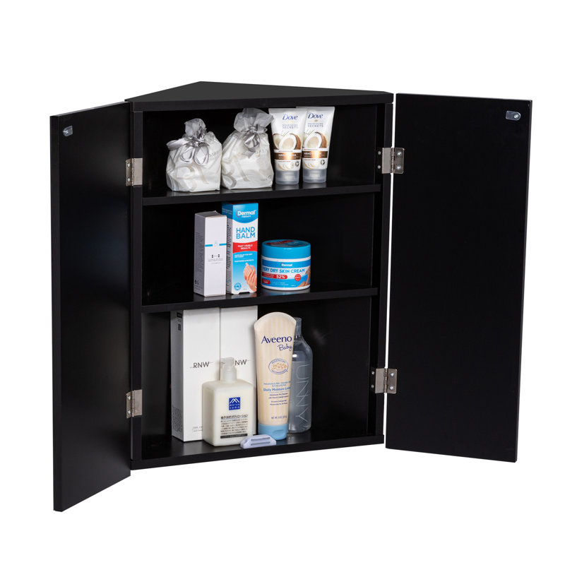 Eastbrook Corner Mount Framed 2 Door Medicine Cabinet with Mirror, Black