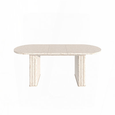 Extendable Oval Kitchen Table for 4-8 People with Travertine-Inspired Finish