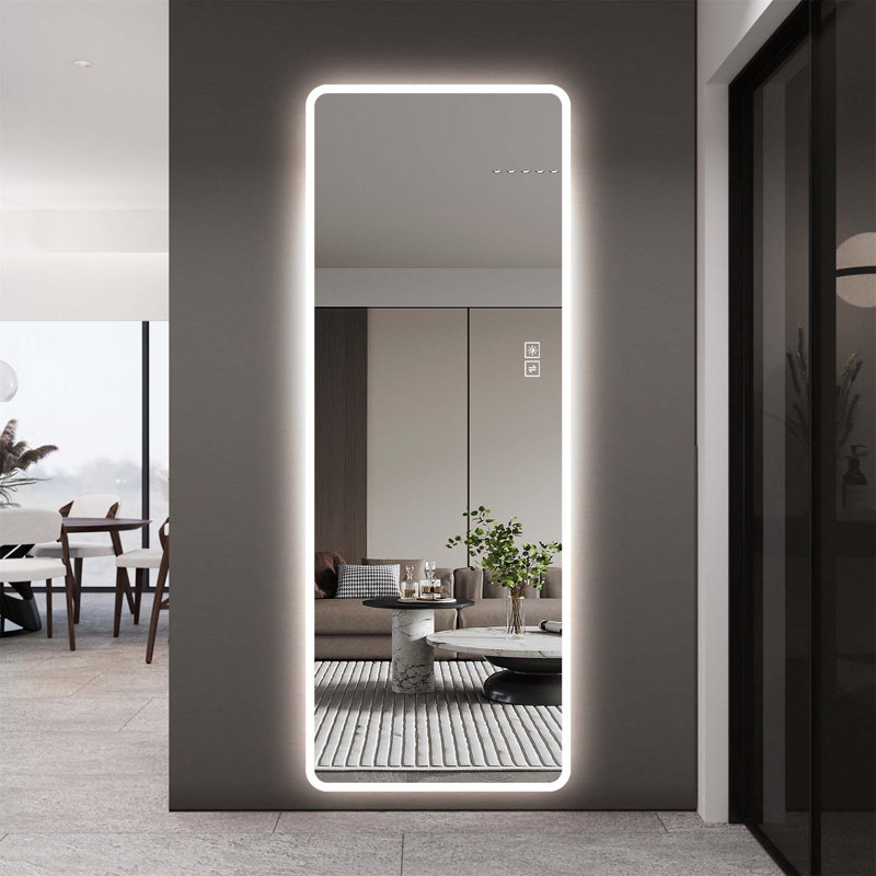 Miroir à DEL pleine longueur avec lumières, fixation murale 63 x 24, à intensité variable et 3 couleurs, antibuée, incassable, fonction mémoire, à brancher ou câblé