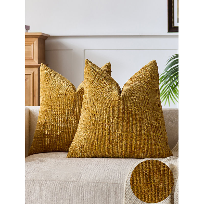 Textured Chenille Throw Pillow Covers, Yellow, Square 18"