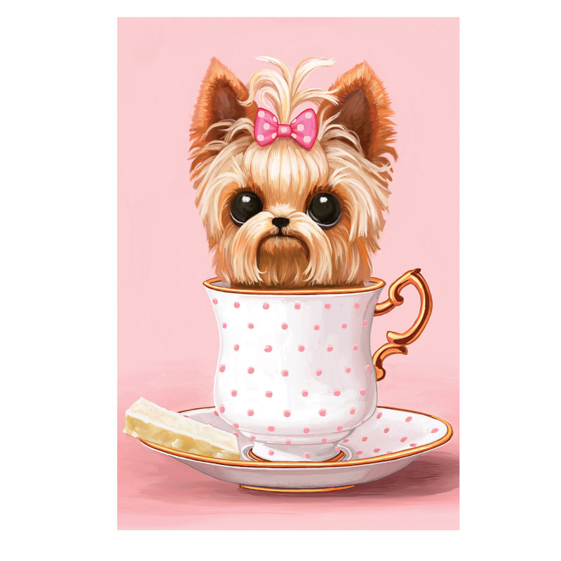 Yorkie In A Teacup by Melanie Schultz - Wrapped Canvas Painting, 66.04 cm H x 45.72 cm W x 1.91 cm D