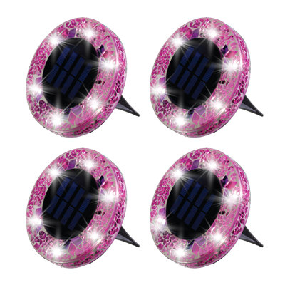 Bell + Howell - Lumières sur disque solaires au sol avec mosaïque, allumage / extinction automatique, éclairage solaire de jardin avec 6 ampoules à DEL pour pelouse, patio, jardin, cour, allées étanches, paquet de 4 - bleu