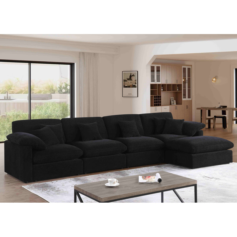  Canapé modulaire en chenille 6 pièces, Chenille noir