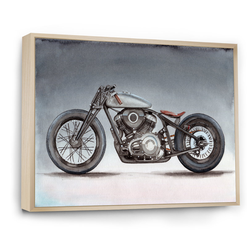 Moto personnalisée sur fond gris - impression sur toile, H 34 po x l 44 po x P 1,5 po, Cadre flottant érable