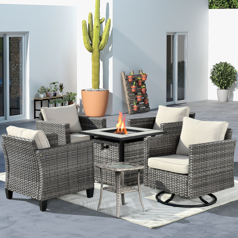 4 - Person Patio Conversation Set with Cushions, Beige