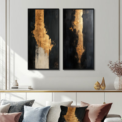 Gold Rising Through Black I - Abstract 2 Piece Canvas Prints