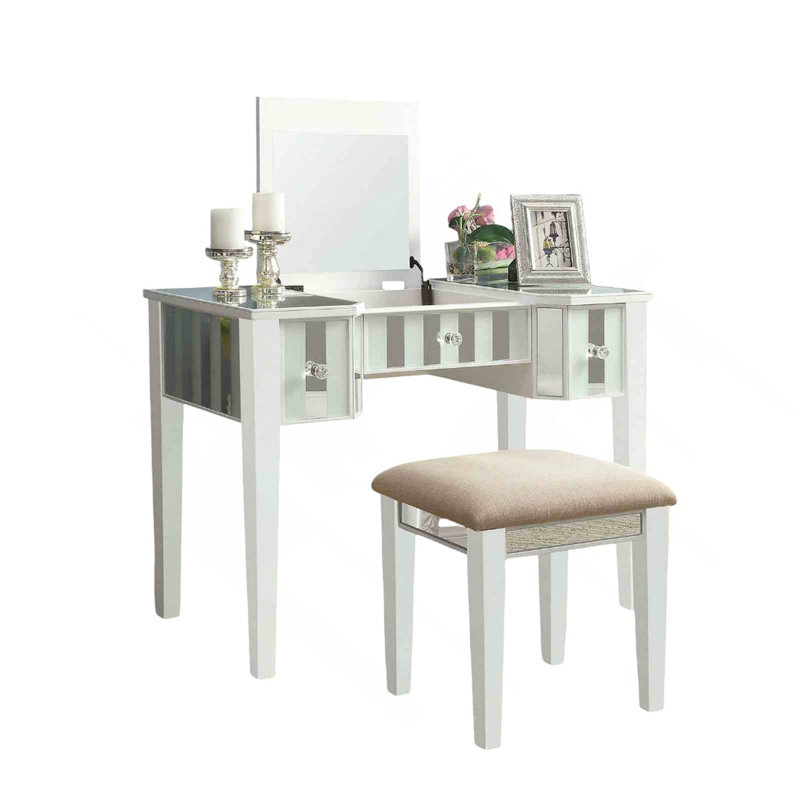 Ensemble de meuble-lavabo de style transitionnel 1 pièce avec tabourets rembourrés, Blanc