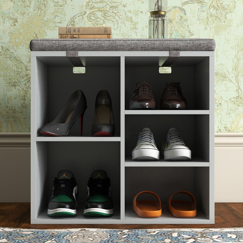 Banc de rangement pour chaussures 5 paires, Blanc / gris