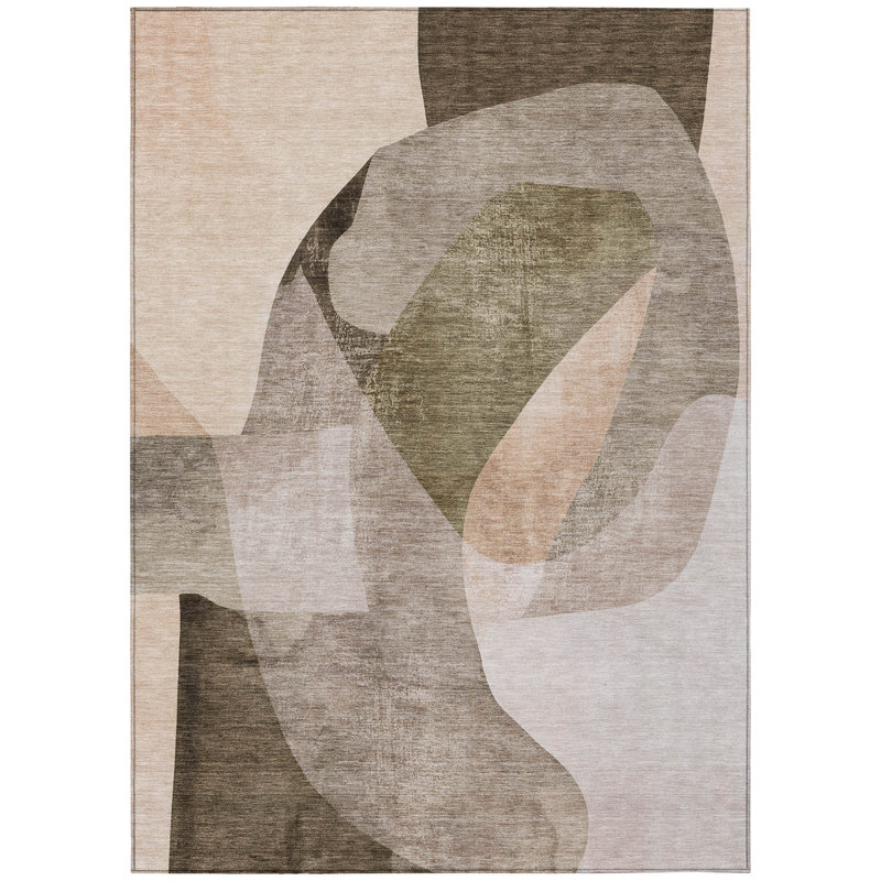 Tapis extérieur lavable abstrait taupe et beige 5 pi x 8 pi