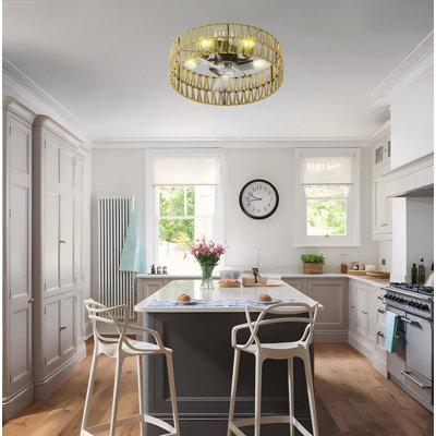 Ventilateur de plafond encastré géométrique réversible à 6 vitesses avec lumière, noir mat