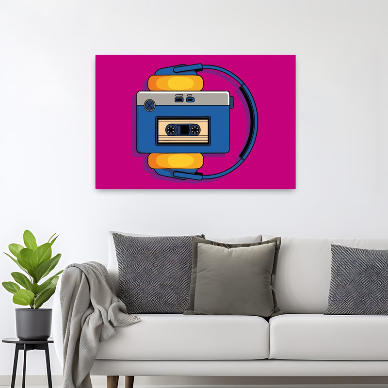 Casque à cassette rétro rétro, art mural rétro classique, 32" H x 48" W