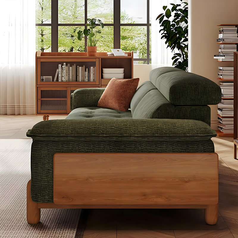 Causeuse 86,61 po en mélange de lin vert avec coussins décoratifs