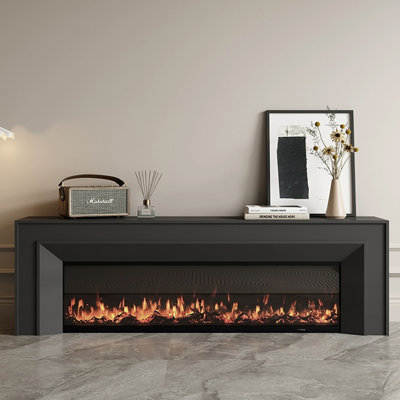 Foyer en bois massif noir avec meuble télé